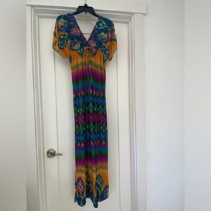 Multi-color short-sleeve maxi dress